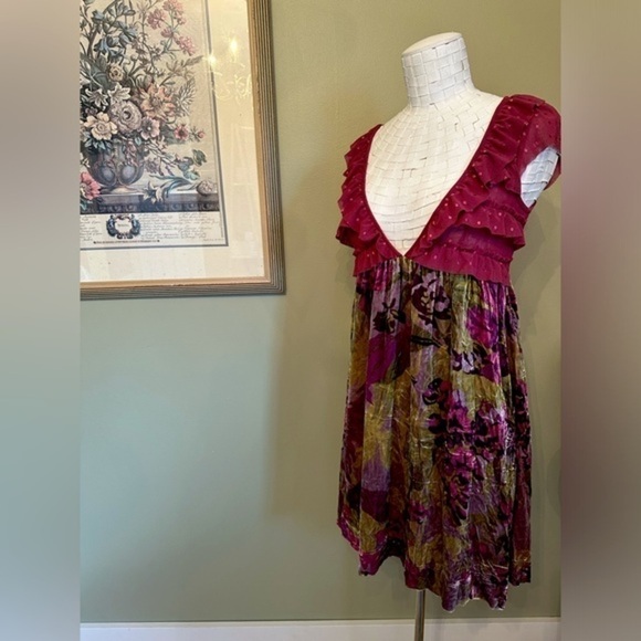 Free People Mesh and Velvet Floral ruffles Dress - Picture 3 of 15